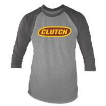 Clutch Baseball T-Shirt Classic Logo Official Men's Grey Marl 3/4 Sleeve, Gray, Xxl