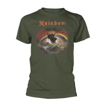 Rainbow T Shirt Rising Distressed Band Logo Official Mens Military Green M - Medium