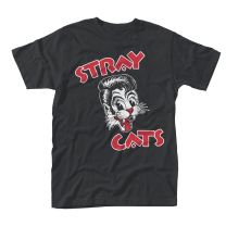 Plastic Head Men's Stray Cats Cat Logo Banded Collar Short Sleeve T-Shirt, Black, Medium - Medium