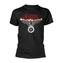 Saxon T Shirt Wheels of Steel Eagle Band Logo New Official Mens Black - Small