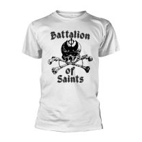 Battalion of Saints T Shirt Skull and Crossbones Band Logo Official Mens White S - Small