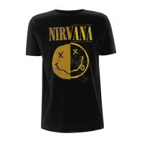 Nirvana Spliced Smiley Men T-Shirt Black S, 100% Cotton, Regular - Small
