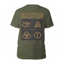 Led Zeppelin Men's Ledzeppelin_gold Symbols Square Green_ts: S T-Shirt, Black (Black Black), Small - Small