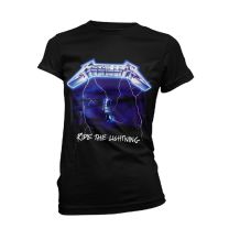 Metallica T Shirt Ride the Lightning Tracks Official Womens Skinny Fit Black L
