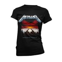 Metallica T Shirt Master of Puppets Tracks Official Womens Skinny Fit Black L - Large