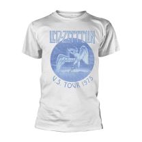 Led Zeppelin T Shirt Tour 1975 Blue Wash Band Logo Official Mens White S - Small