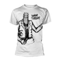 Minor Threat T Shirt Bottle Man Band Logo Official Mens White S - Small