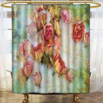 Amapark Washable Fabric Shower Curtain Dry Roses Vintage Background Anti-Mildew To Prevent Deterioration