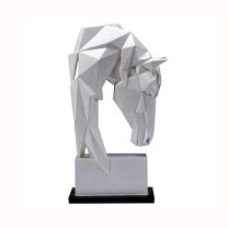 Jjspp Simplicity Geometric White Horse Head Statues Animals Art Sculpture Resin Craft Home Decoration Crafts Room Creative (Color : 15.5x27.5cm)